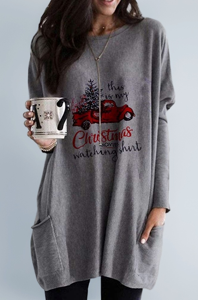 Christmas Movies Watching Sweatshirt Women Funny Xmas Tree Truck Graphic Pullover Tops Lightweight Long Sleeve Blouse
