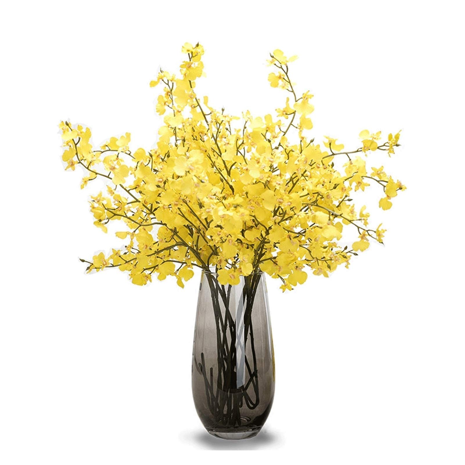 MYUYEE Artificial Flowers Artificial Orchid With Glass Vase,Fake Silk Dancing Lady Orchid For Festive Gift,White/Yellow Artificial Flowers Flowers Arrangement Bouquet(A)