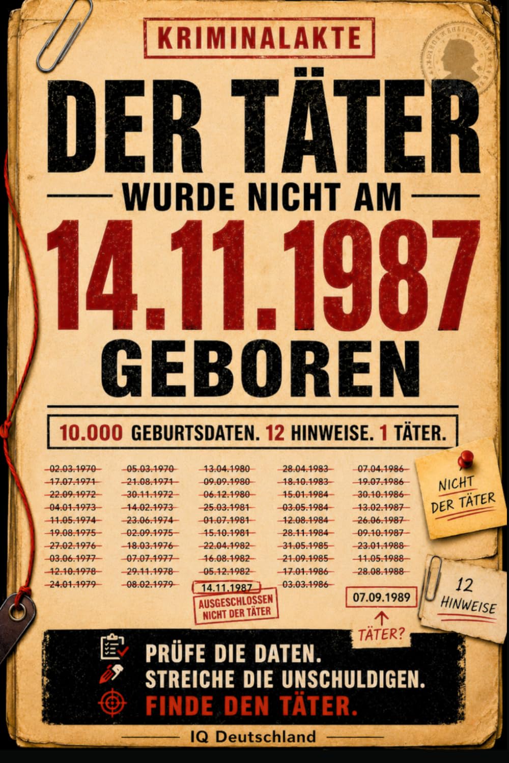 Der Täter wurde nicht am 14.11.1987 geboren: 10.000 Geburtsdaten, 12 Hinweise, 1 Täter – Interaktives Krimi-Rätselbuch zum Prüfen, Streichen und Kombinieren