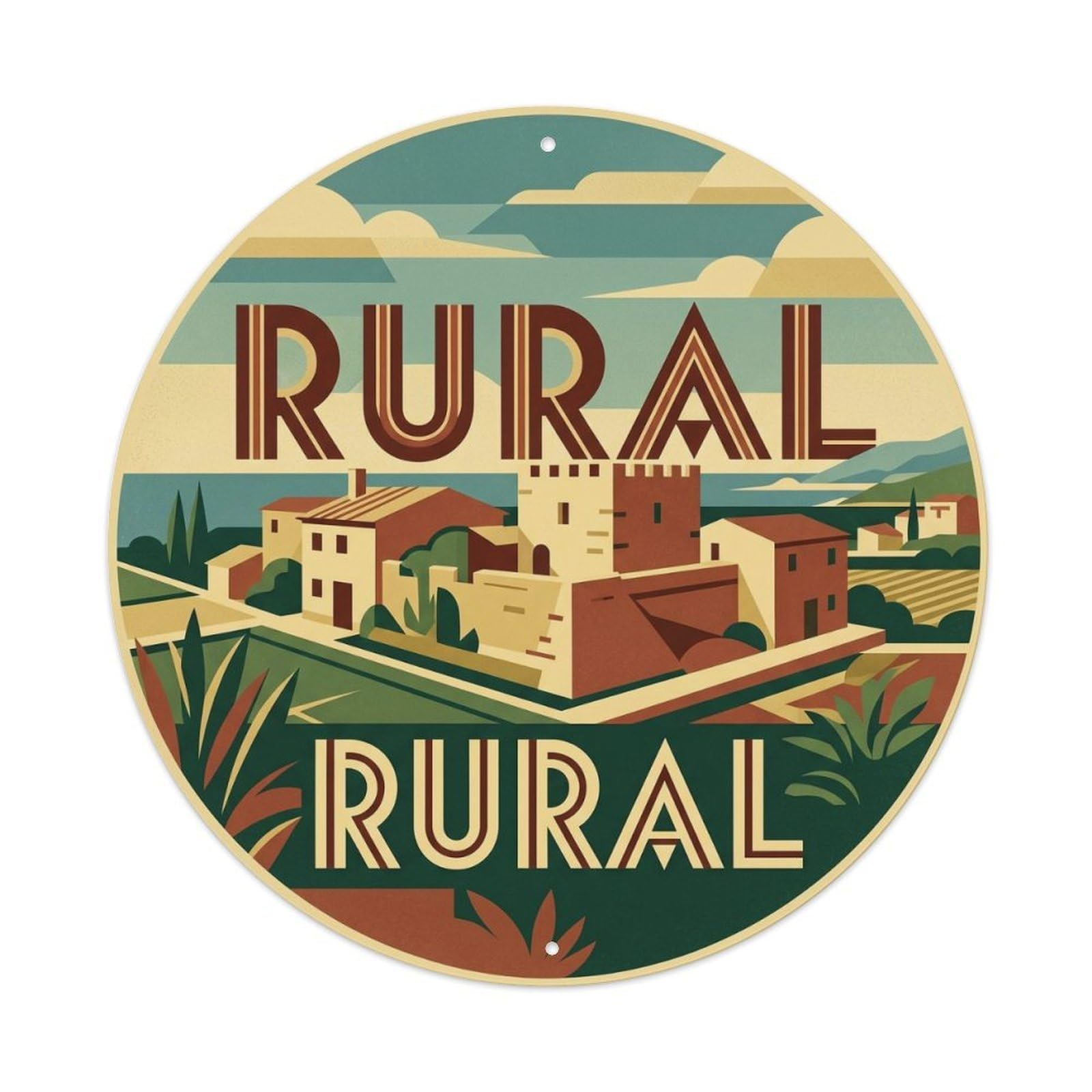 Olyhtr 8X8inch Classic Style Rural Architecture Mallorca Mediterranean Countryside Metal Tin Sign