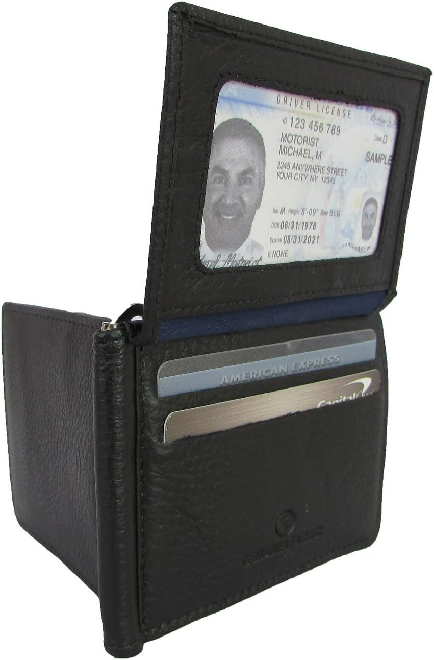Duvalini Leather Men's Spring Money Clip Compact Bifold Front Pocket Wallet