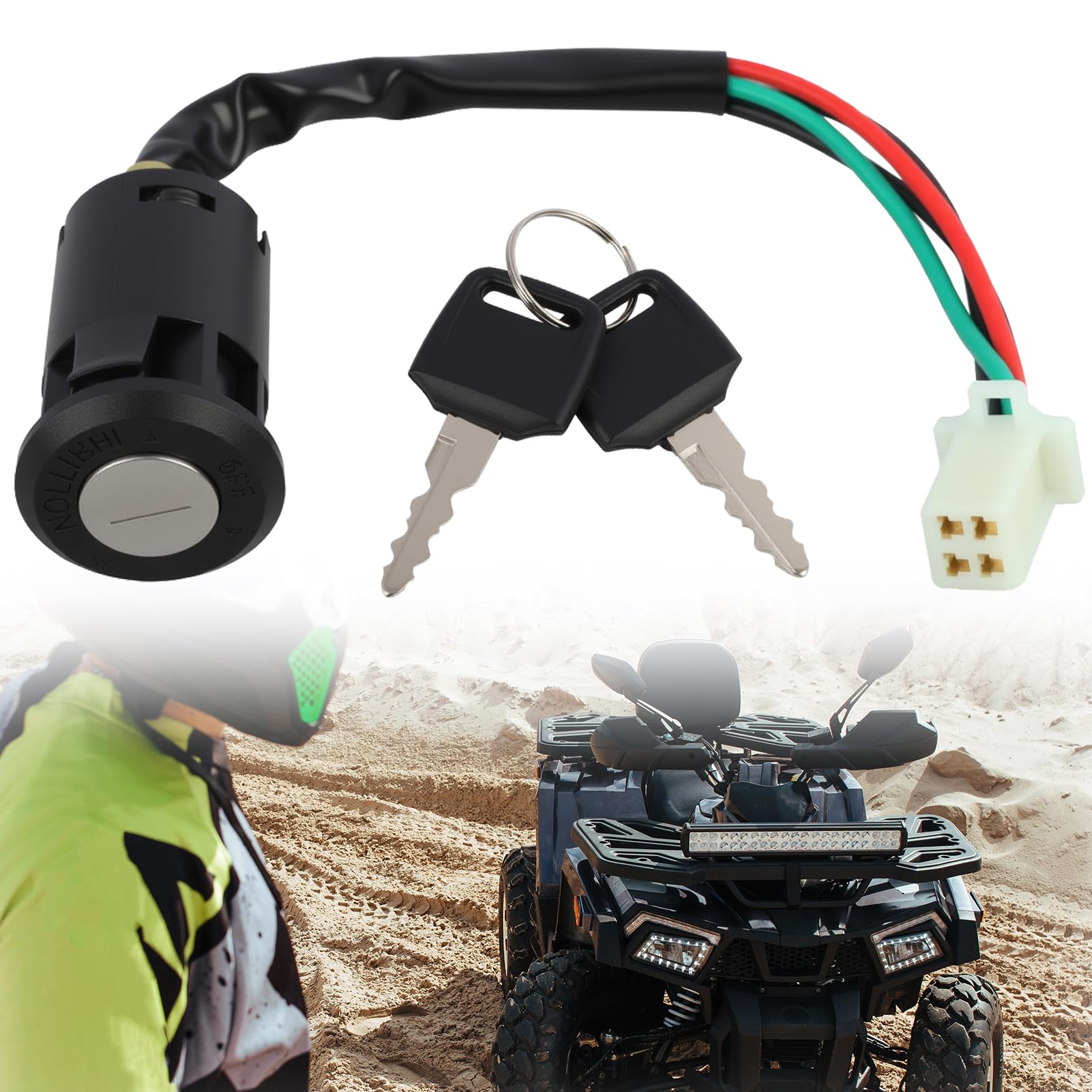Zündschloss Motorrad 4 polig und 2 Schlüsseln für 50cc bis 250cc, Zündschloss Schalter, ATV-Zündschalter, Compatible für ATV, Quad, Dirt Bike, Pocket Bike, Vielen Chinesischen Marken
