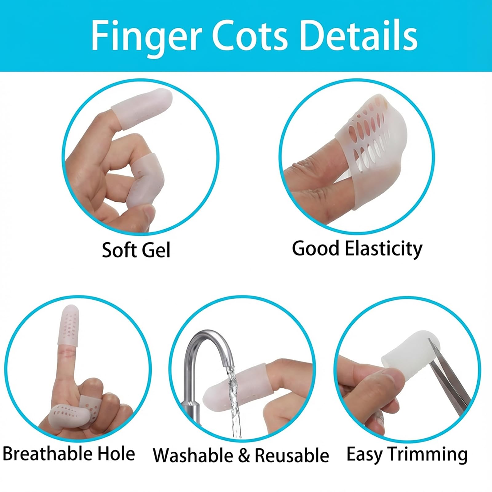 Doigtier Silicone pour Doigt - 14 Pièces Protege Doigt en Silicone Respirant Finger Sleeve Doigtiers en Gel, Protection pour Crevasses, Eczéma, Arthrose, Ampoules