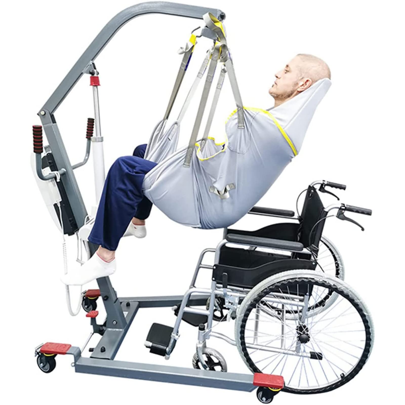 Arnés de Cuerpo Entero para Pacientes, Soporte para Cabeza y Espalda, arnés para grúa de baño, arneses para Transferencia de baño, piernas separadas con Abertura para Inodoro, 6 Correas