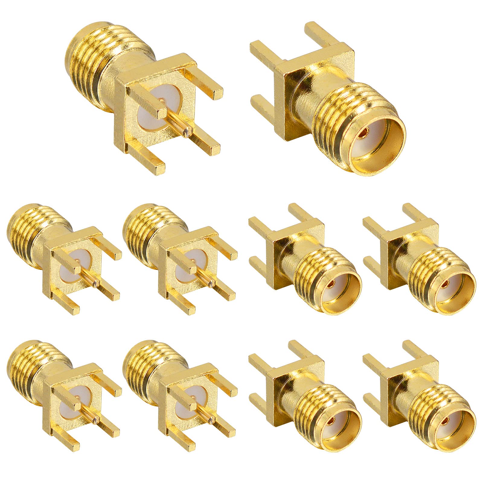 Boobrie10-Pack SMA Female Base Socket(Jack), SMA Female PCB Clip Edge Mount Adapter Straight Solder 50 Ohm RF Connector Vertical Thru Hole- Gold