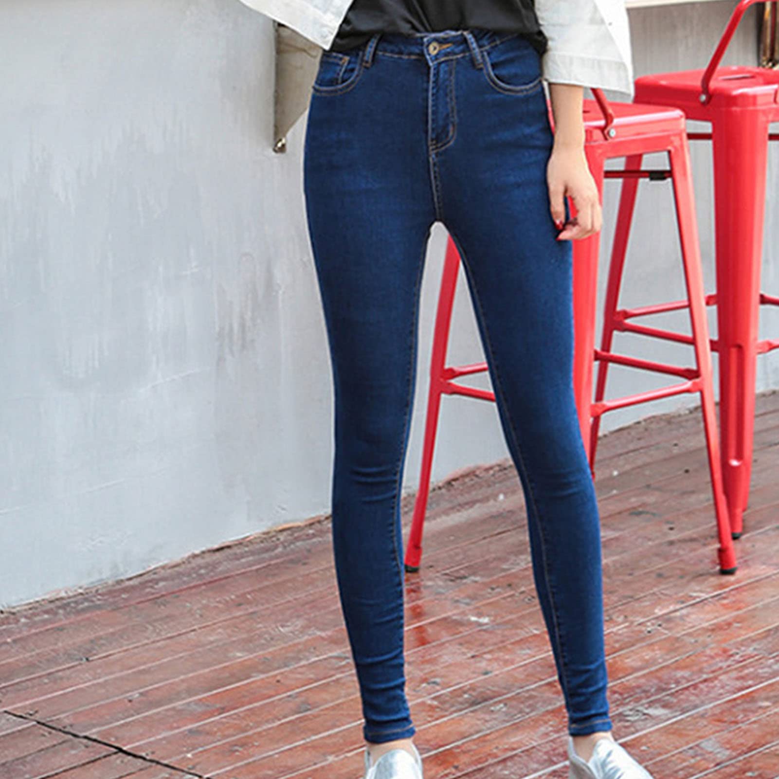 Maiyifu-GJ Women High Waist Skinny Ankle Jeans Casual Straight Leg Pencil Denim Pants Boyfriend Slim Fit Washed Stretch Jean (Dark Blue,26)