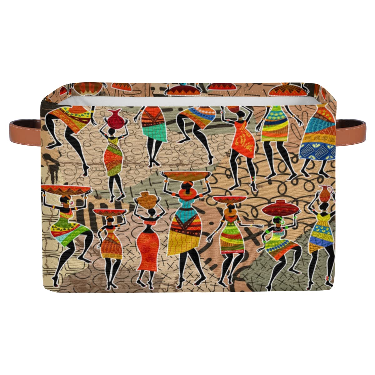 Dancing African Woman Storage Basket Cube Art Painting Ethnic Large Toys Storage Box Bin with Handle Collapsible Closet Shelf Cloth Organizer for