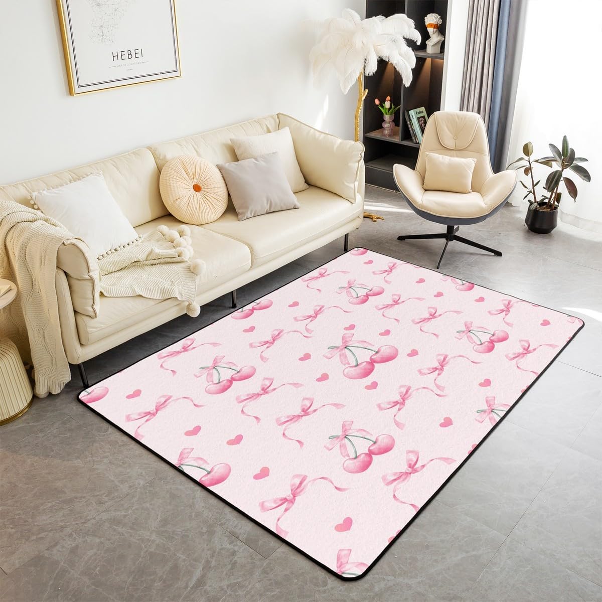 Erosebridal Kids Cartoon Bowknot Carpet Black Bow Princess 4'11" x 3'3" Area Rug Butterfly Knot Bow Tie Indoor Floor Mat for Women Girls Simple Black and White Decorative Rug