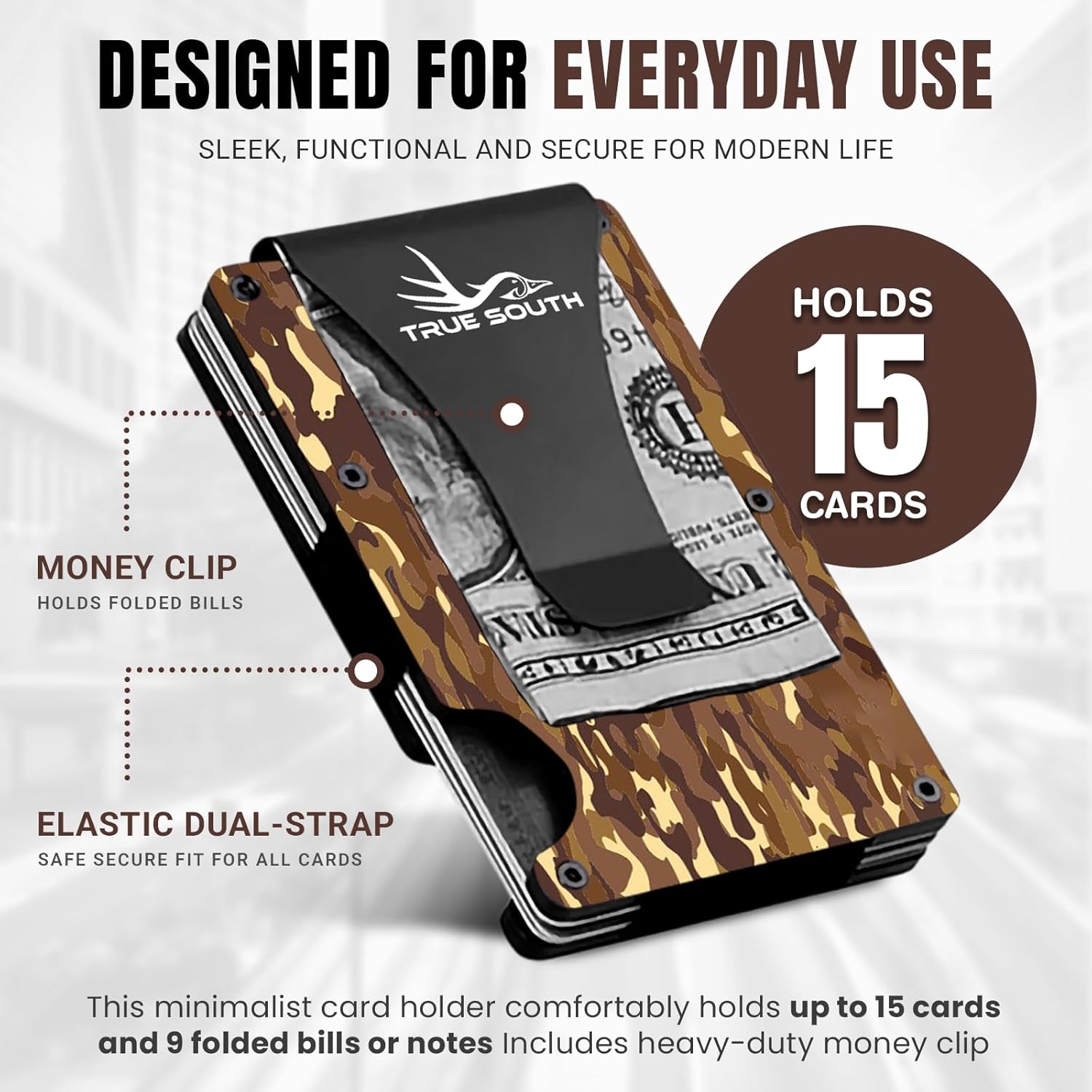 RFID Blocking Slim Metal Wallet with Money Clip | Minimalist Alumium Card Holder - Camouflage Front Pocket EDC Wallet for Men, Gift for Him (Camo, Woodland Brown Camo) - Image 2