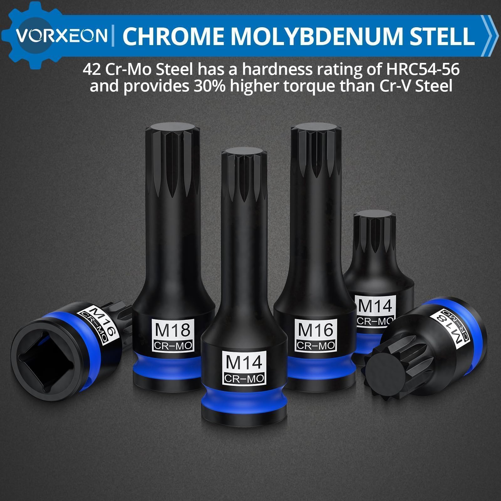 VORXEON 6PC 1/2" Drive Impact XZN Bit Socket Set 42CRMO Steel - Image 2