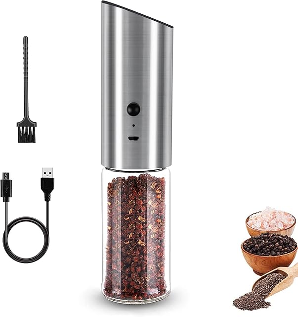 Electric Salt and Pepper Mill, Gravity Pepper Mill, USB Rechargeable Electric Salt and Pepper Grinder, Adjustable Coarseness, 170 ml High Capacity, Easy Refillable & CleanKitchen Gift