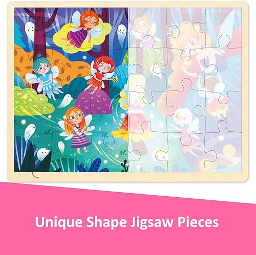 Miniatura 2 de Rompecabezas de 24 piezas para niños de 3 años, cada pieza es única, rompecabezas de madera de noche de hadas para niños de 3, 4, 5 años con bandeja