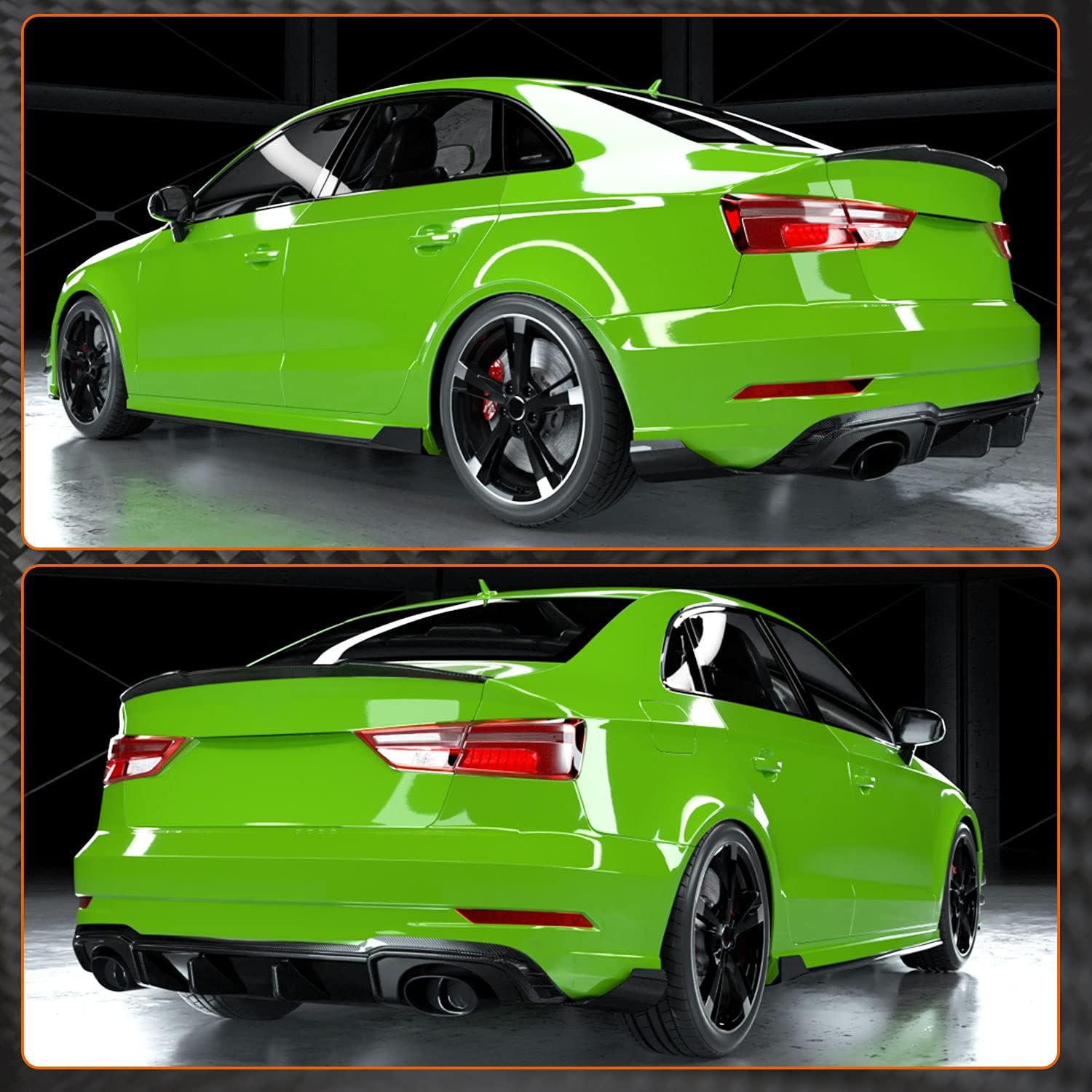 Carbon Fiber Rear Diffuser Fits for Audi RS3 Sedan 2017-2019 Factory Outlet CF Rear Lower Bumper Lip Spoiler Body Kit (Rear Diffuser)