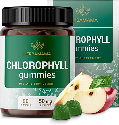 HERBAMAMA Chlorophyll Detox Gummies – Desodorante interno de clorofilina de cobre de sodio de 50 mg para apoyar el olor corporal – Suplemento