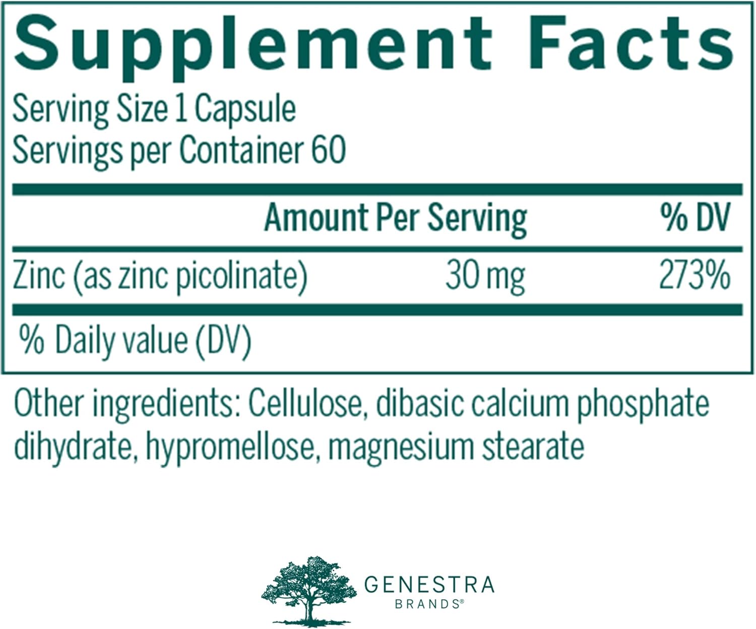 Genestra Brands Zinc Picolinate Formula | Supports Immunity, Skin, and Connective Tissue Formation | 60 Capsules