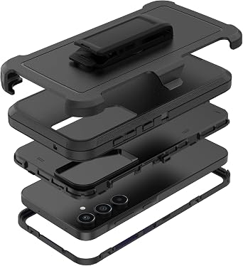 Compatible with Samsung Galaxy A55 Case, with Belt Clip Holster Heavy Duty Rugged Shockproof Full Body Protection Kickstand Cover for Samsung Galaxy A55 Phone Black