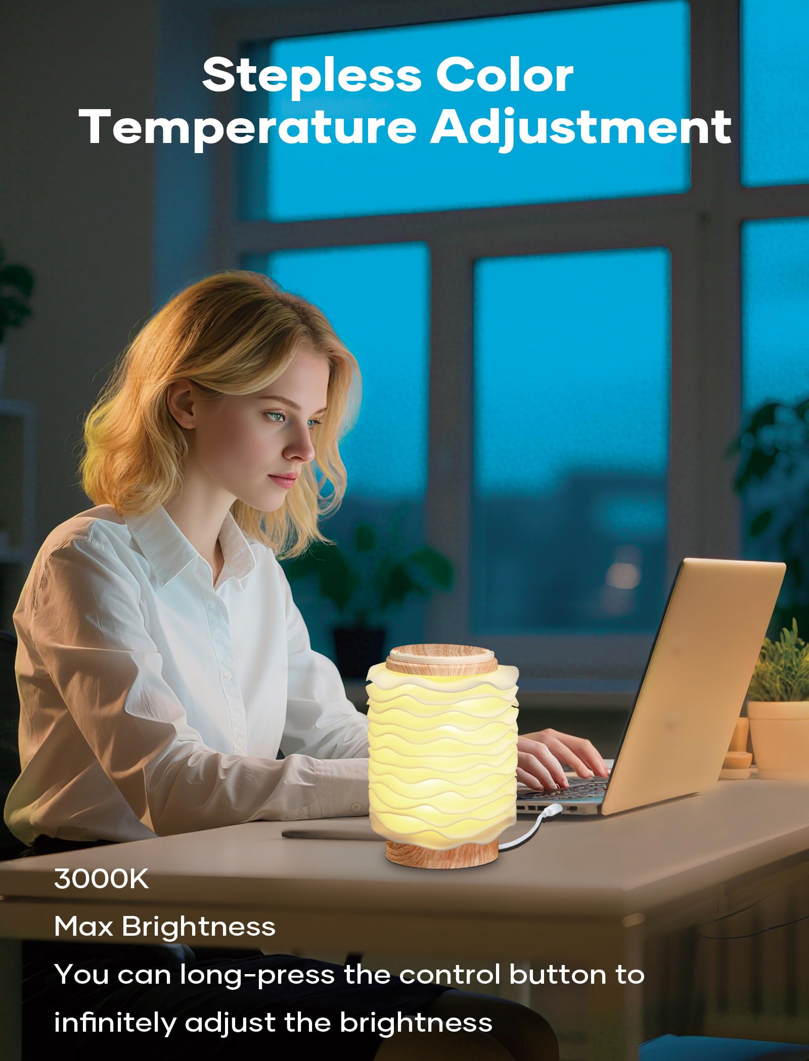 Luz nocturna táctil, lámpara de mesa portátil con 3 modos de color y atenuación continua, lámpara de noche ligera para dormitorio, guardería, oficina