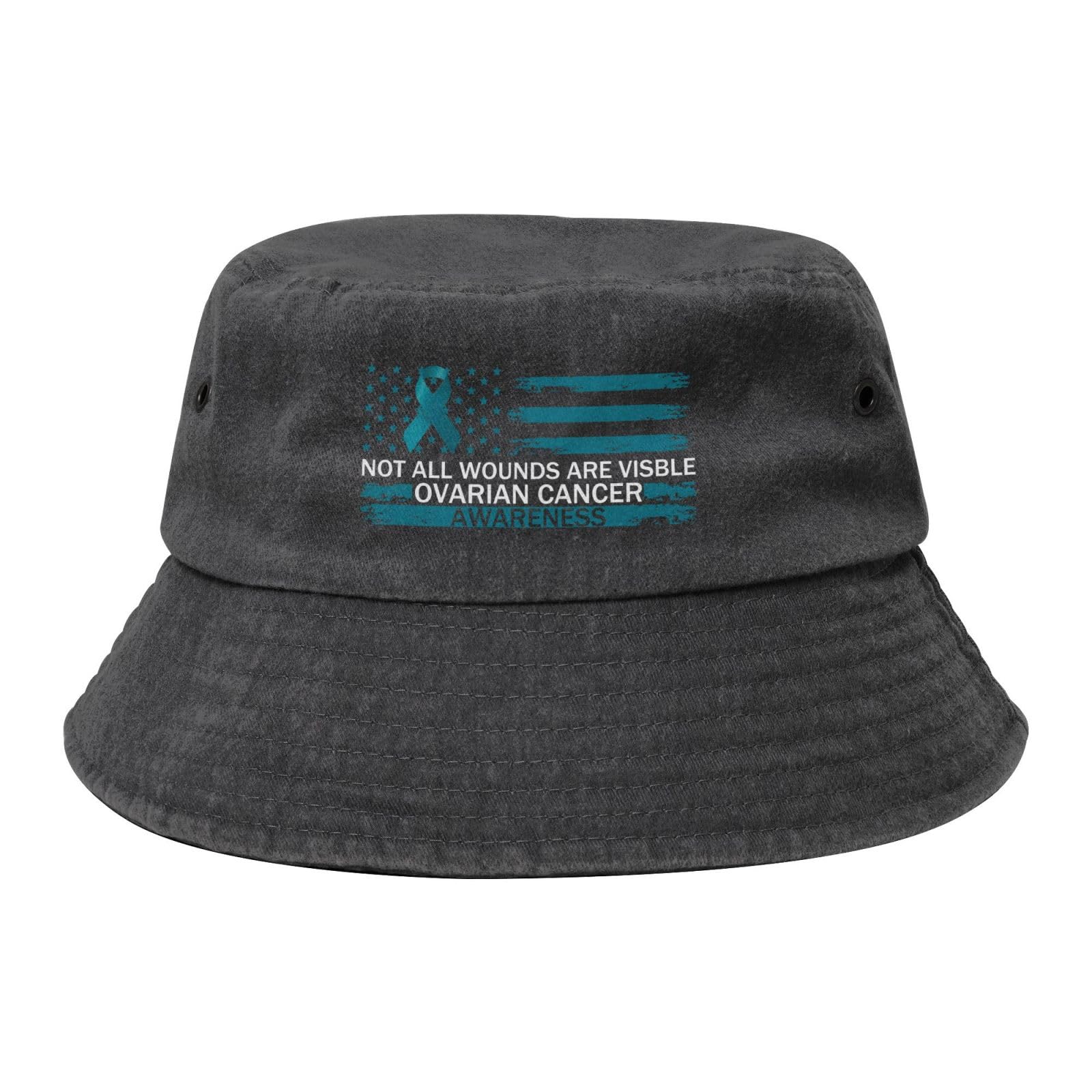 Qauirfe Not All Wounds are Visible Ovarian Cancer Awareness Fashion Cowboy Denim Fisherman Hat Outdoor Fishing Cap Sun