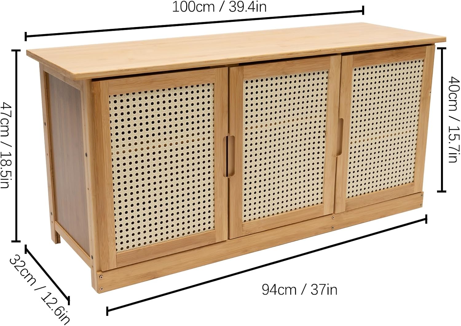 Shoe Storage Bench 100x32x47cm with Plastic Rattan Doors, 2-Tier Adjustable Shoe Rack Organizer for Entryway Bedroom Hallway, Flip Top Entry Bench Holds 8-10 Pairs, Space Saving Shoe Cabinet Stool