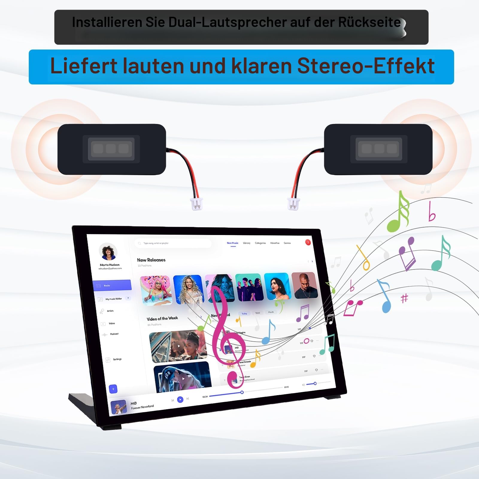 GeeekPi 10,1 Zoll Kapazitiver Touchscreen für Raspberry Pi 5, HDMI IPS Monitor 1280X800 mit Dual Lautsprecher für Raspberry Pi 4B/3B+/3B, mit Montagelöchern zum Installieren des Pi Board