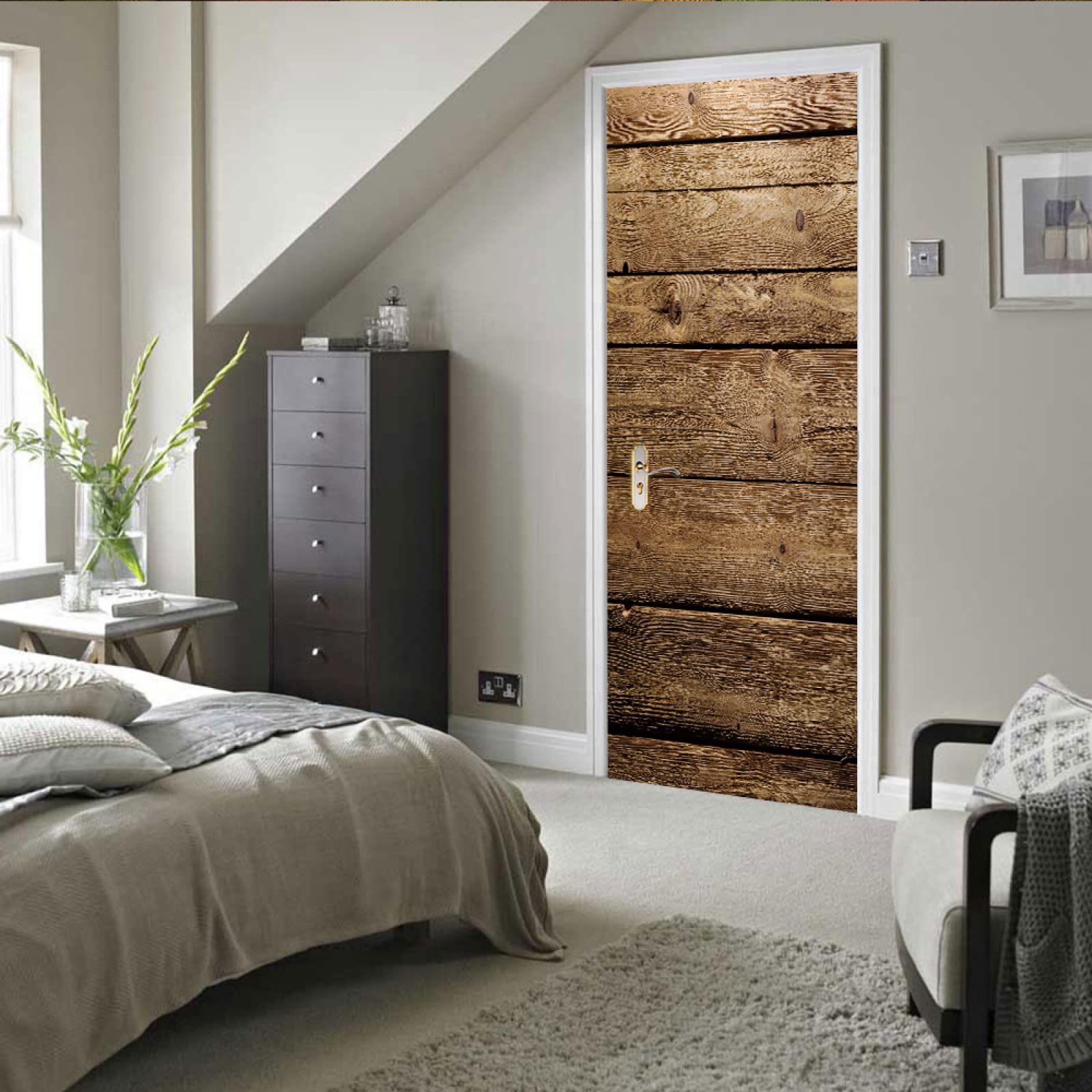 Stickers Porte Grain De Bois Brun - Autocollant Décoratif PVC Amovible et Imperméable pour Placard - Poster Auto-Adhésif 95x215cm