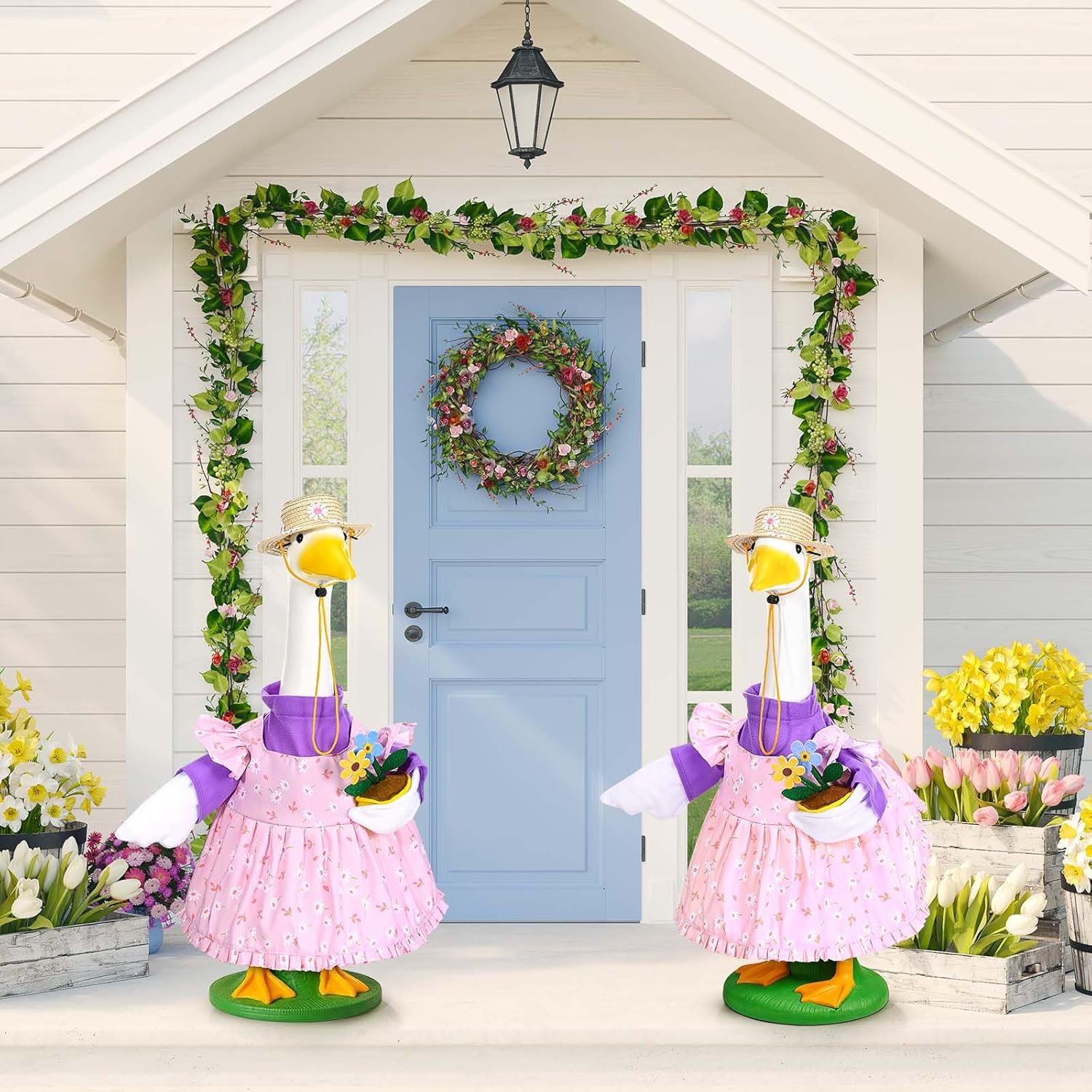 Gardener Porch Goose Outfits Cute Lawn Porch Goose Clothes Fits 23" Cement Plastic Goose Statue for Outdoor Garden Yard Patio Art Decor (Style 1) - Image 4