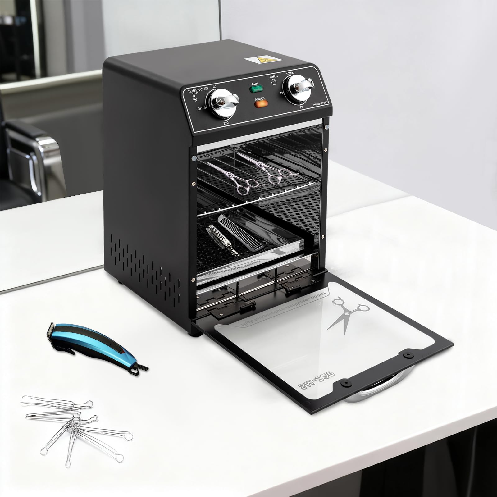 Hochtemperatur-Sterilisator 8L 600W mit 0-220°C & Timer 0-60min, Sterilisationsgerät für Nagelwerkzeuge & Friseurbedarf, Desinfektion für Salon & Spa (22x21x31,5cm)