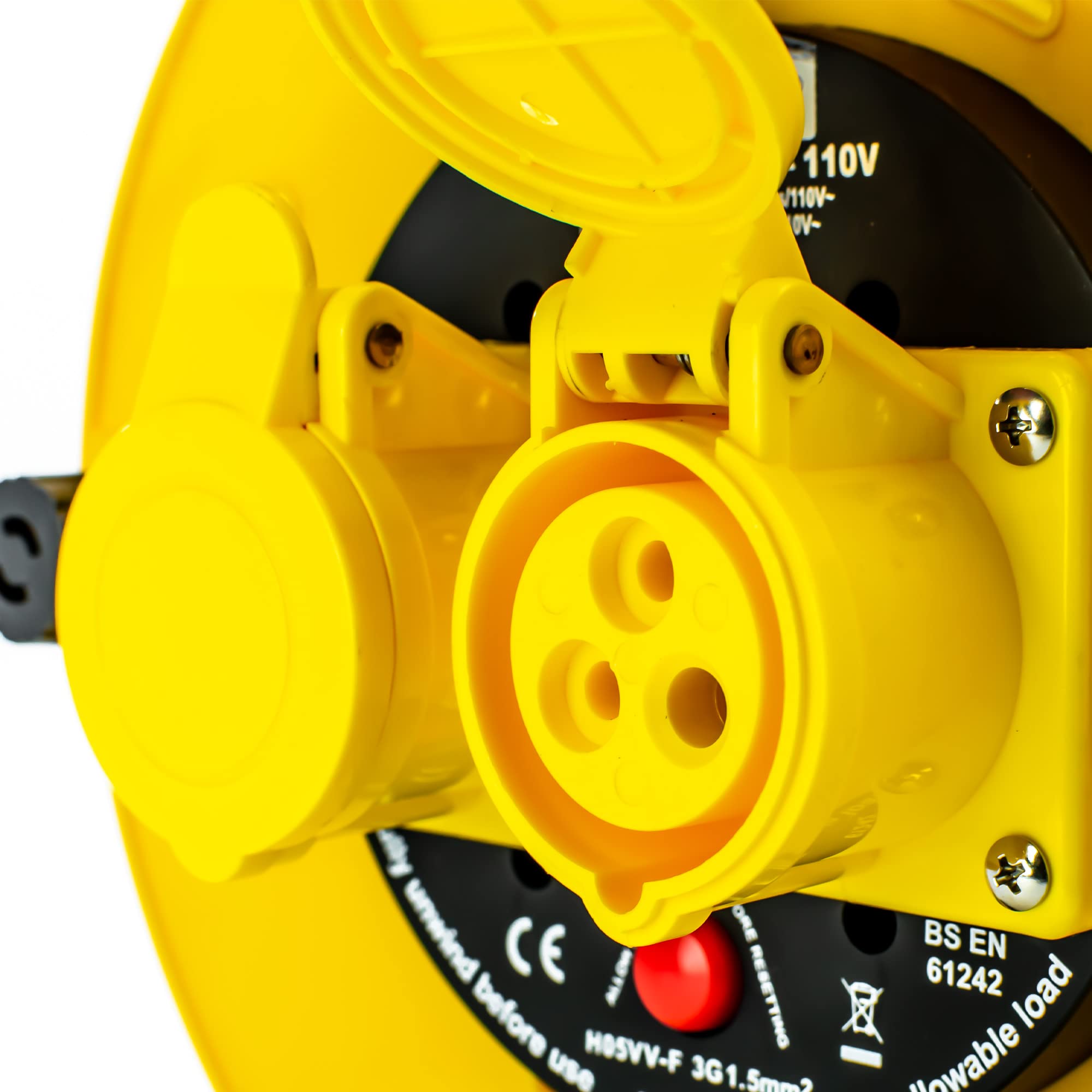 STATUS 2 Socket Cable Reel | 25m Yellow Extension Lead | 16A 110V with Thermal Cut Out | Heavy Duty Outdoor Extension Lead | S25M-110VOLT-CR1