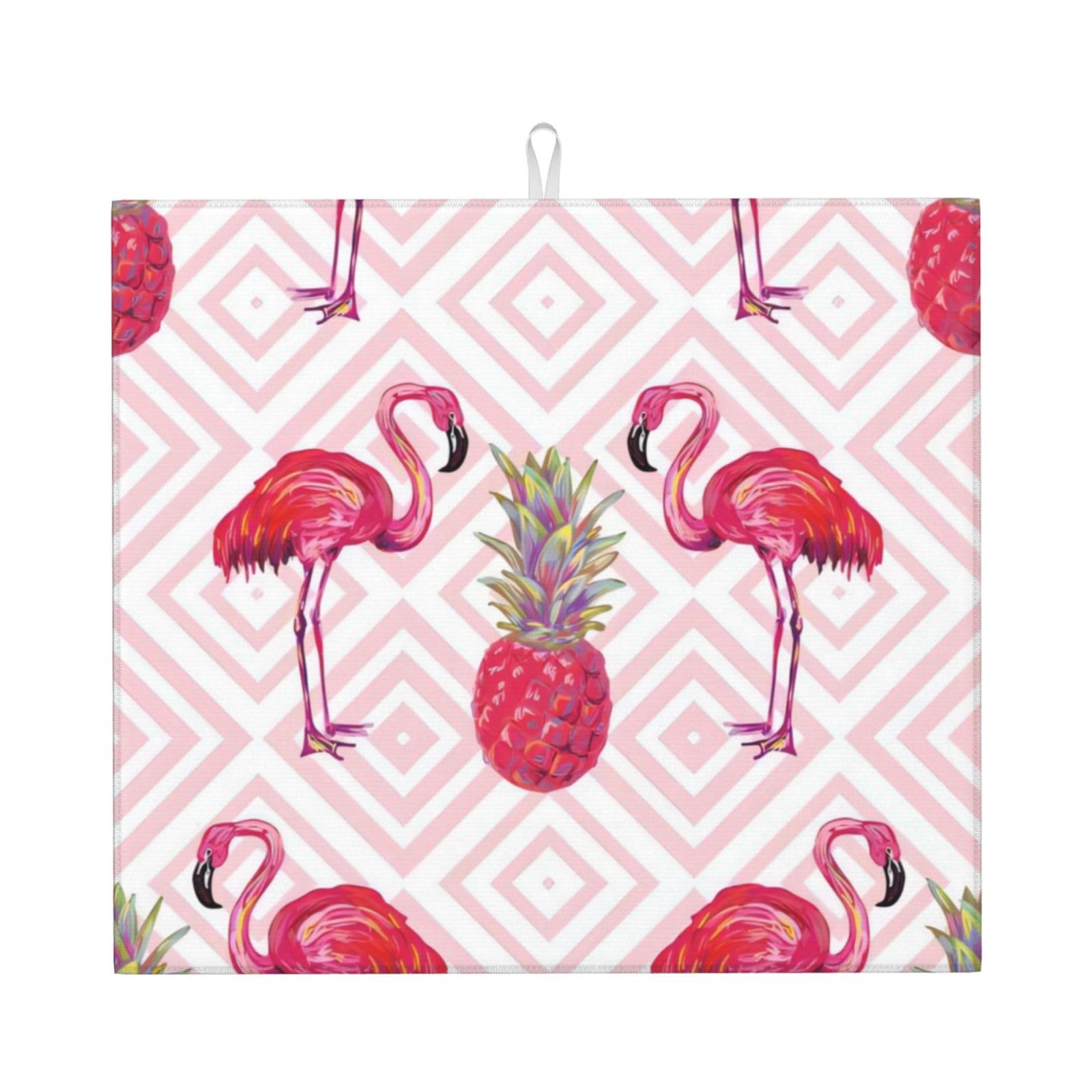 YYHHAOFA Pink Flamingo Pineapple Prints Kitchen Drying Mat – Highly Absorbent Microfiber Throw, Non-Slip Counter Cover for Dishes, Fade-Resistant Print & Appliance Protection