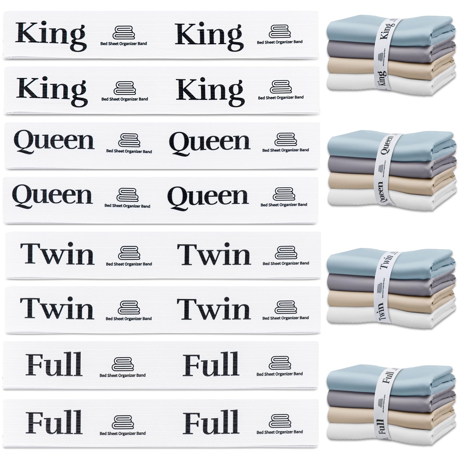 Yotako 8 Pieces Sheet Organizer for Linen Closet, Sheet Organizers and Storage Bed Sheet Organizer Bands Sheet Bands for Organizing (Queen King Twin Full)