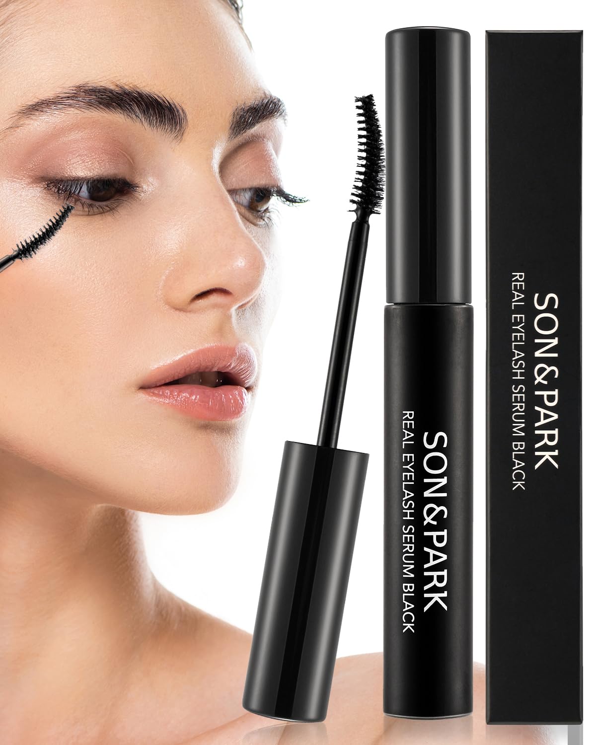 SON&PARKMascara Effect Eyelash & Brow Growth Serum for Eyelash Growth and Thickness, Add Collagen Biotin Lash Boost for Lash and Brow (Large capacity 0.52 oz) (Black)
