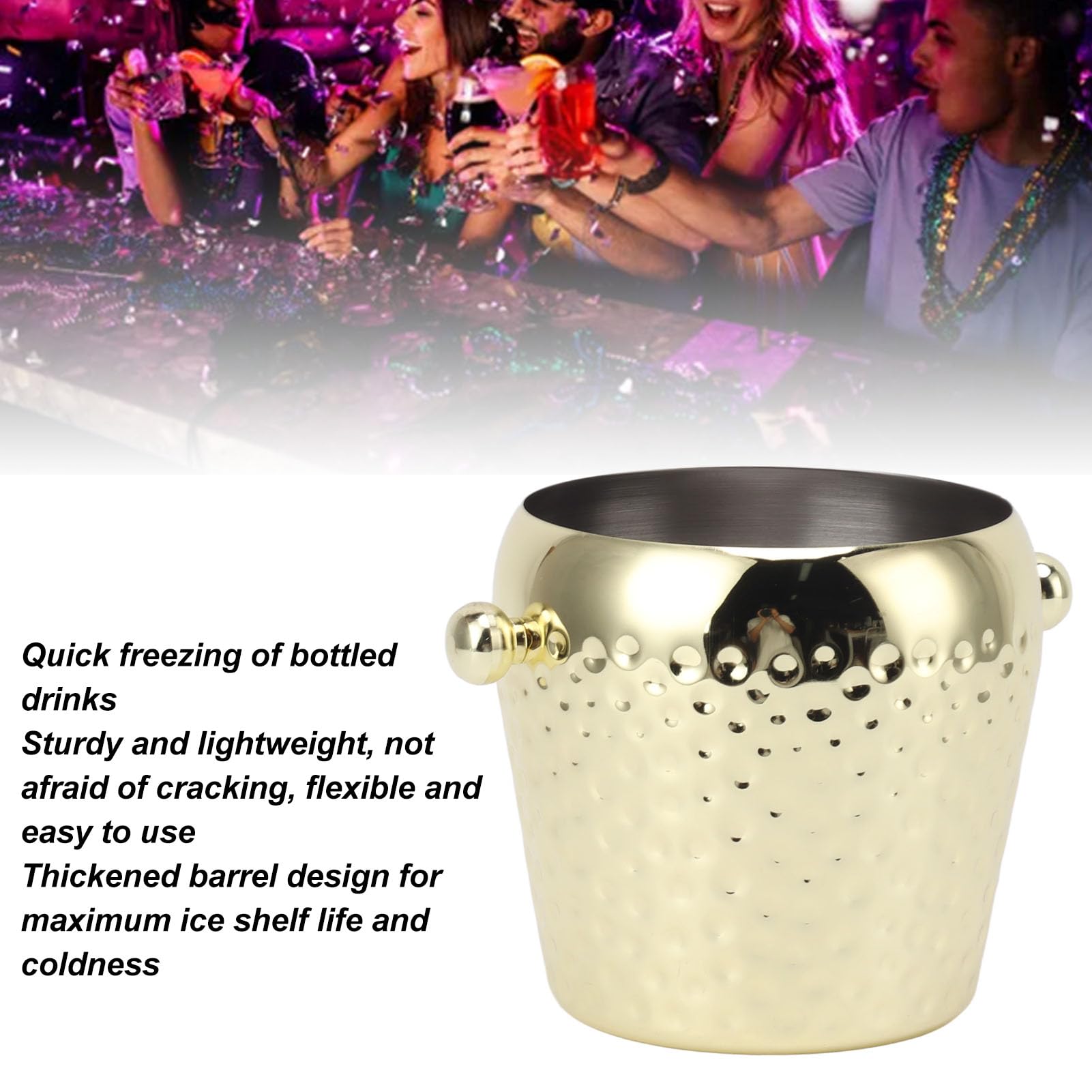 Ice Bucket for Cocktail Bar, Ice Bucket for Cocktail Bar Stainless Steel Ice Bucket Ice Bucket for Freezer Insulated Frozen Container for Bar Wine Champagne 1L(Gold)
