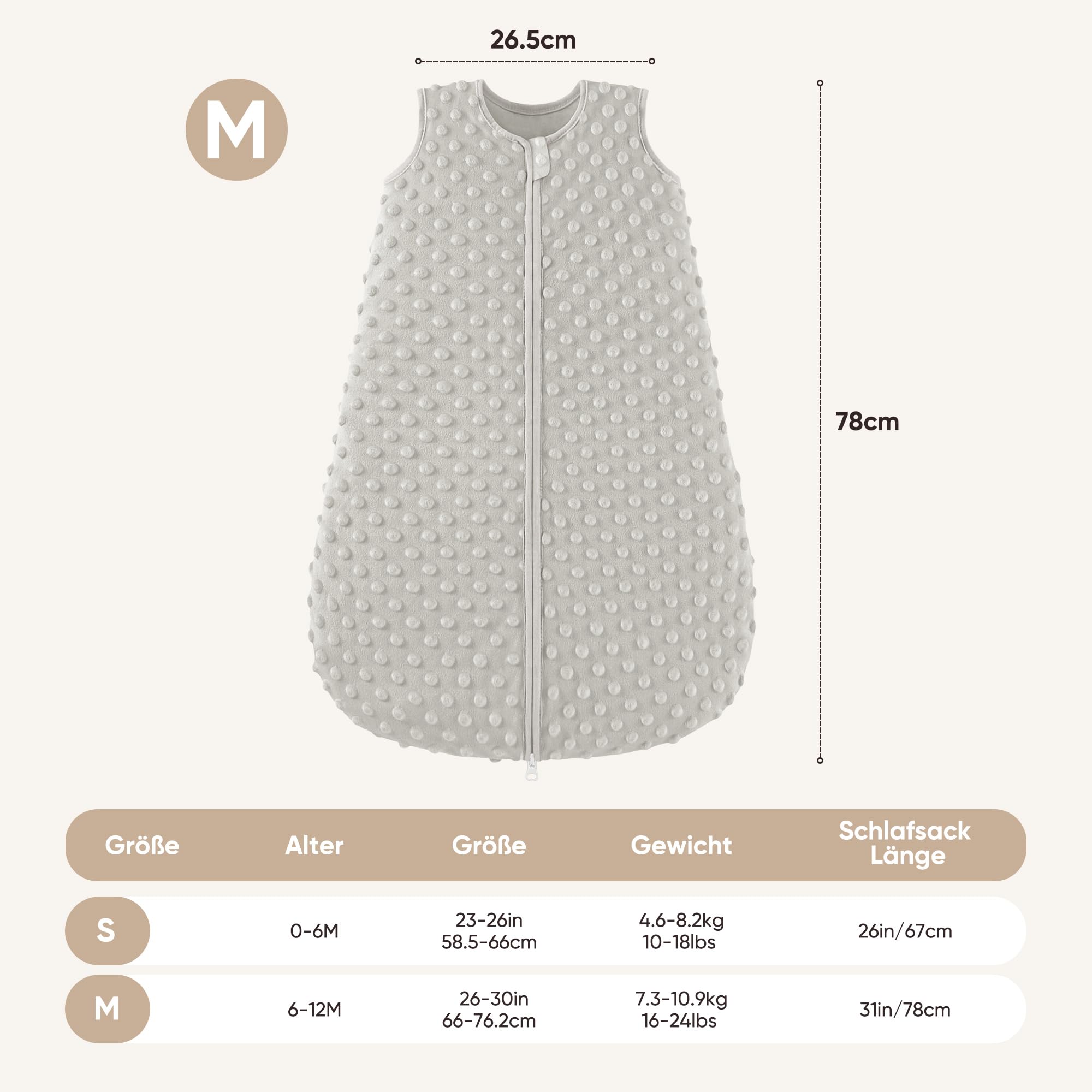 bearmoss Gigoteuse pour Bébé Chaud Sac de Couchage Coton,Lot de 2,Doublure 100% Coton avec Tissu Polaire en Peluche pour Nouveau-né Garçons Filles (Gris, 78cm)