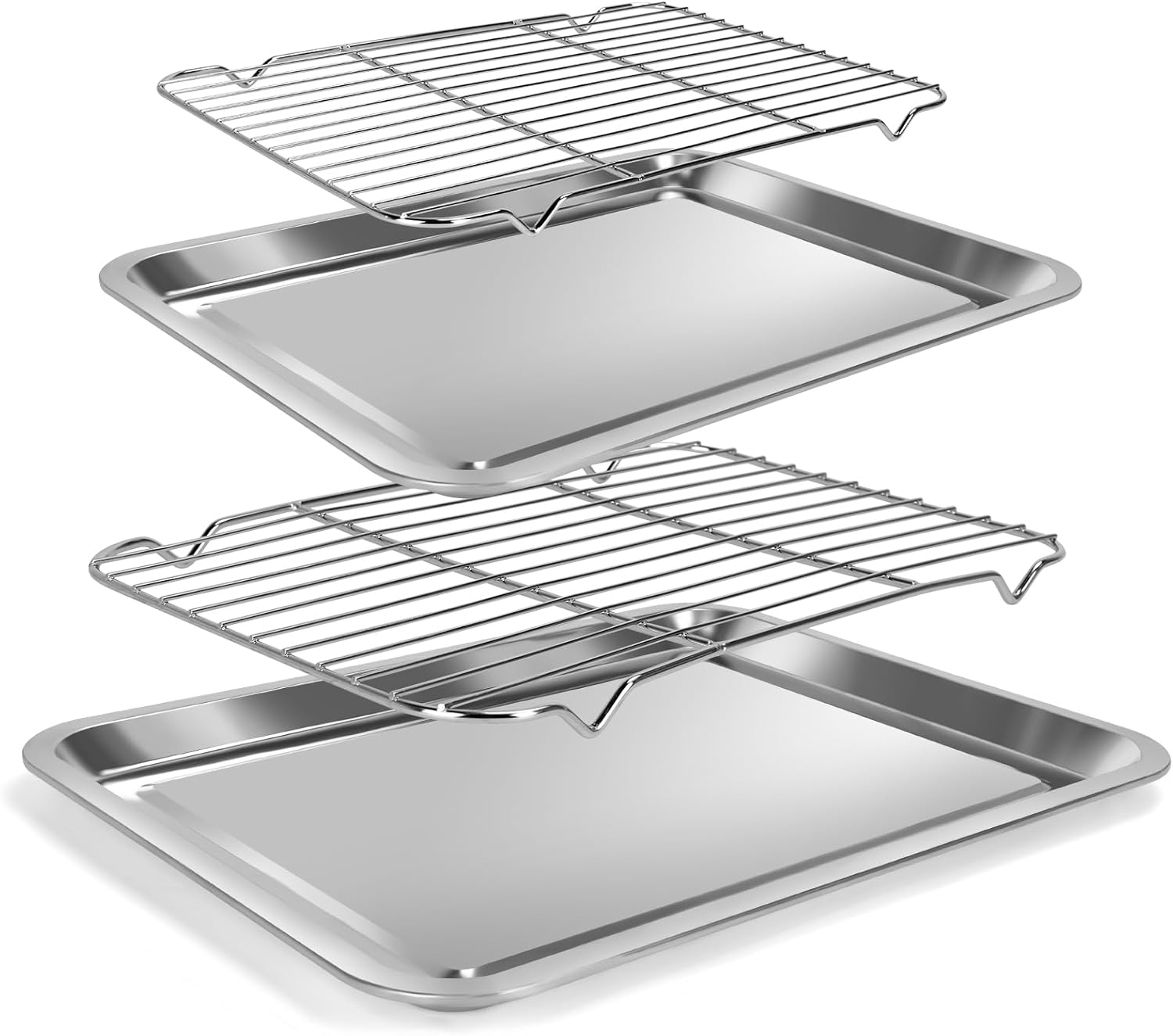 2 Pcs 14.17"15.75" Stainless Steel Baking Sheet with Racks, Nonstick Baking Pans,Cookie Pan- Heavy Duty, Dishwasher Safe, Easy Clean