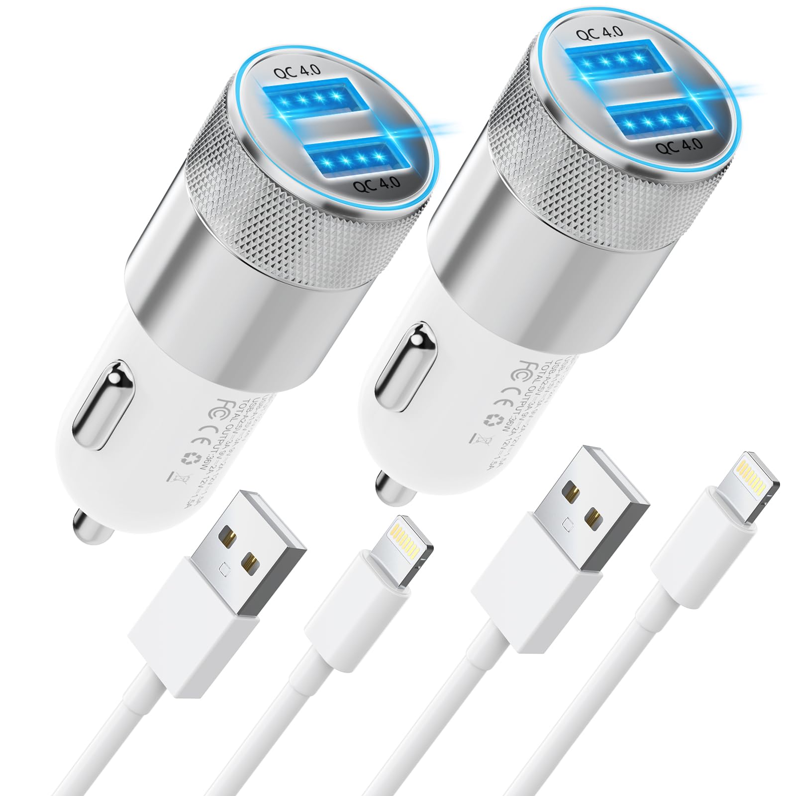[Apple MFi Certified] iPhone Fast Car Charger, Dual USB A Rapid Car Charger with 2x3Ft Lightning Cable Cord Compatible for iPhone 14/13/12/11/Pro Max/XS/XR/X/8 Plus/7/SE, iPad, Airpods