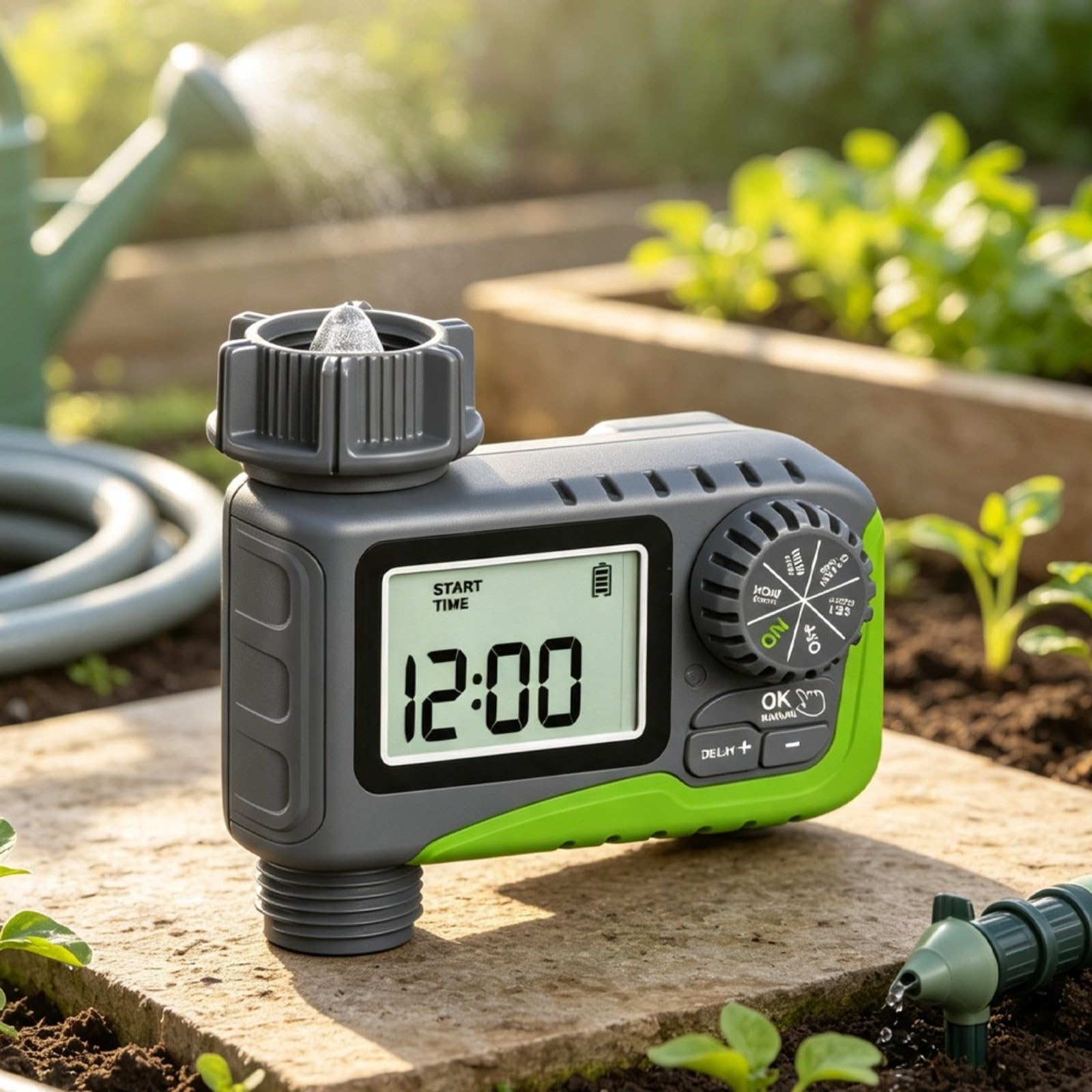 Irrigazione automatica con ritardo della pioggia | Timer per tubo da giardino per irrigazione automatica, controllo manuale e display LCD, nero