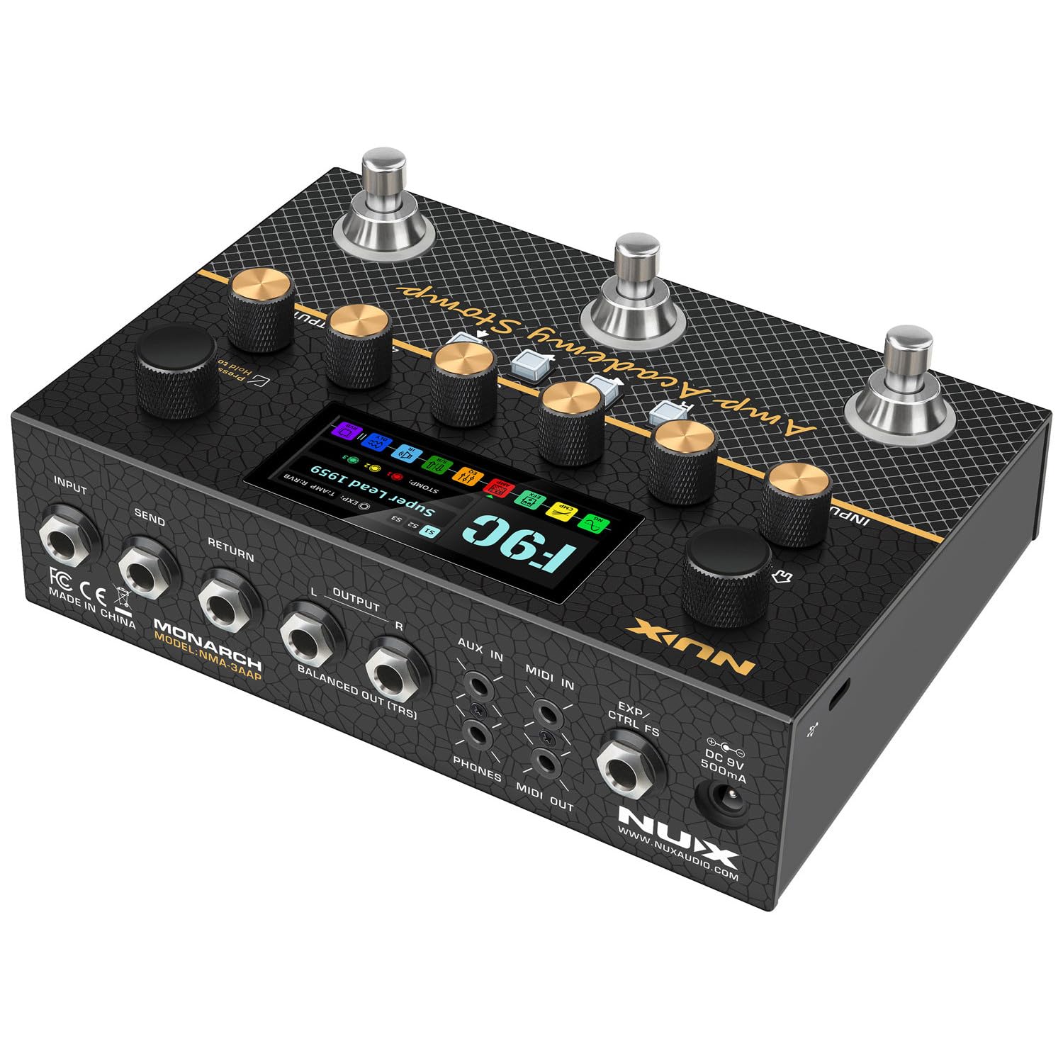 NU-X | Amp Academy Stomp Pedal | Multi-Effekt-Gitarrenpedal mit Verstärkermodellierung, Bluetooth, Looper, USB-Audio-Schnittstelle & anpassbarer Signalkette für E-Gitarren-Übung, Aufnahme