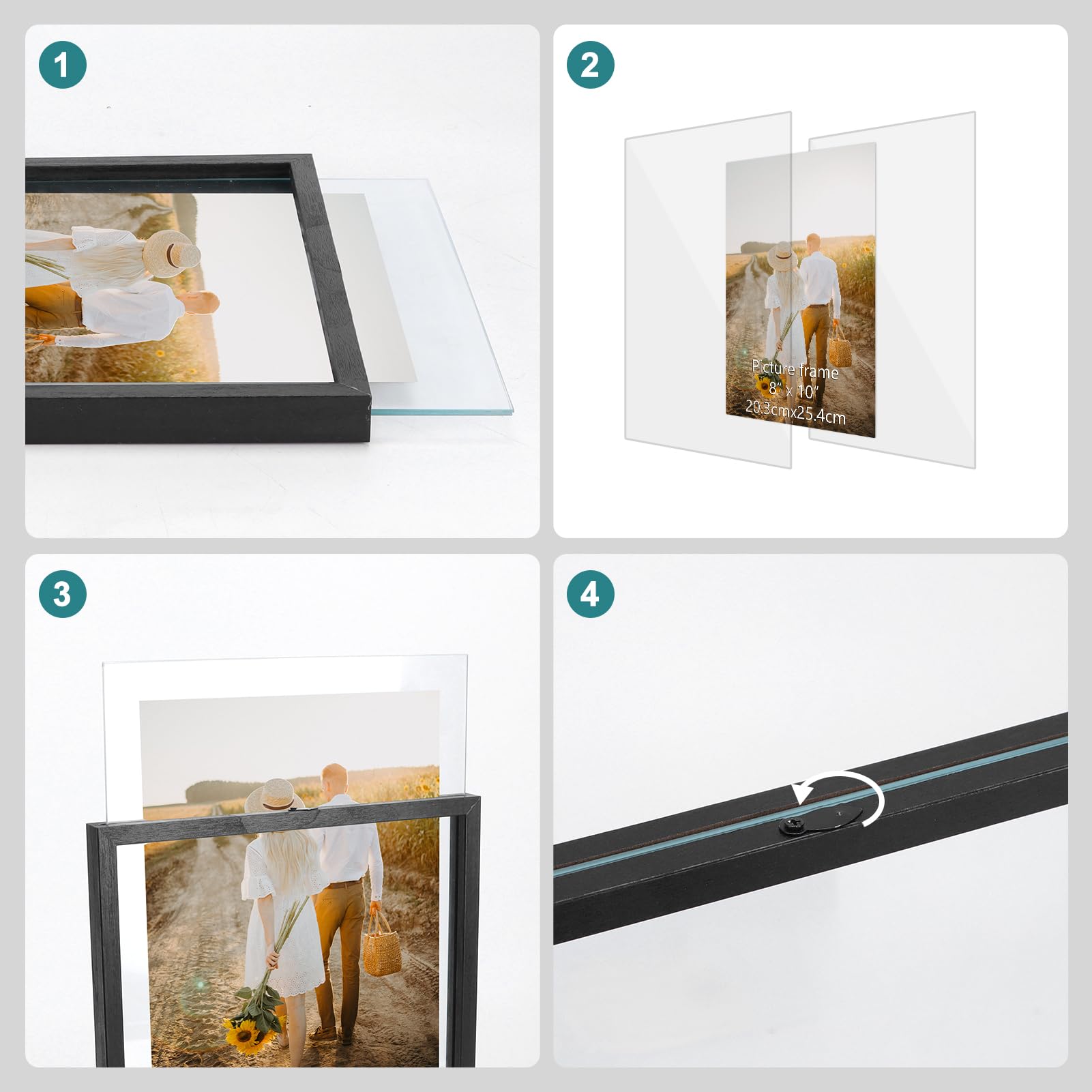 EGOFINE Lot De 2 Cadres Photo Flottants Rotatifs De 17,8 X 12,7 C