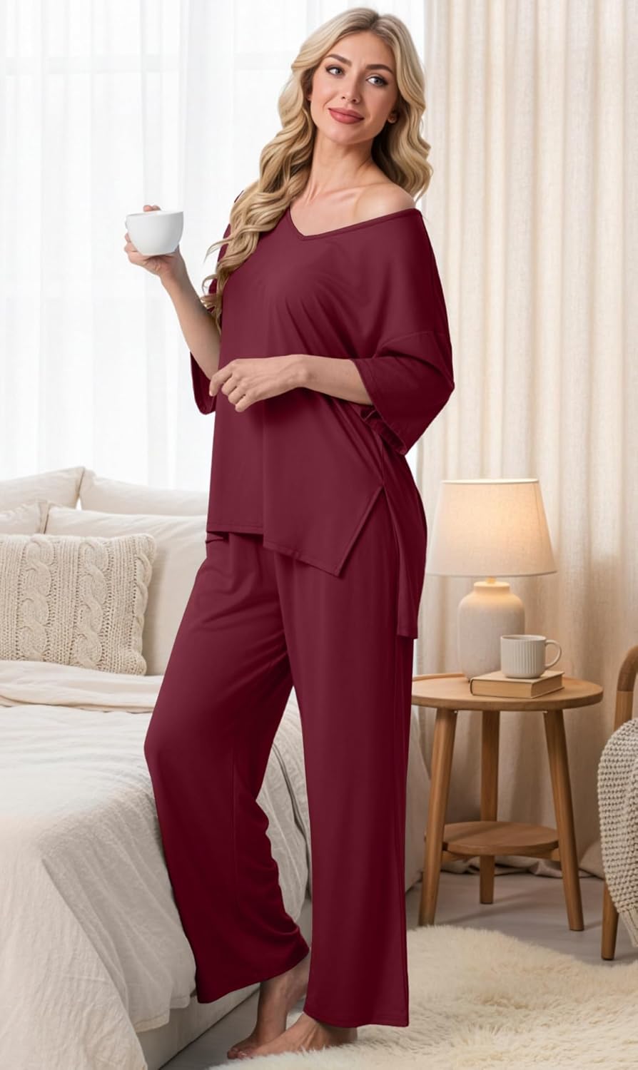 PrinStory Womens Pajama Sets Short Sleeve Pajamas Set 2 Piece Pjs Sets for Women Comfy Loungewear with Pockets - Image 3