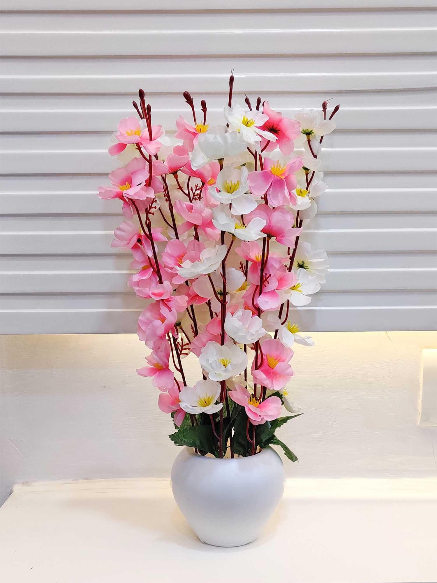 ARTSY® Artificial Flowers with Pot for Home Decoration, Ideal for Office Decor, Gifts, Craft, Artificial Plants with Pot, Babypink, Combo, 1 Piece, 45 cm Height