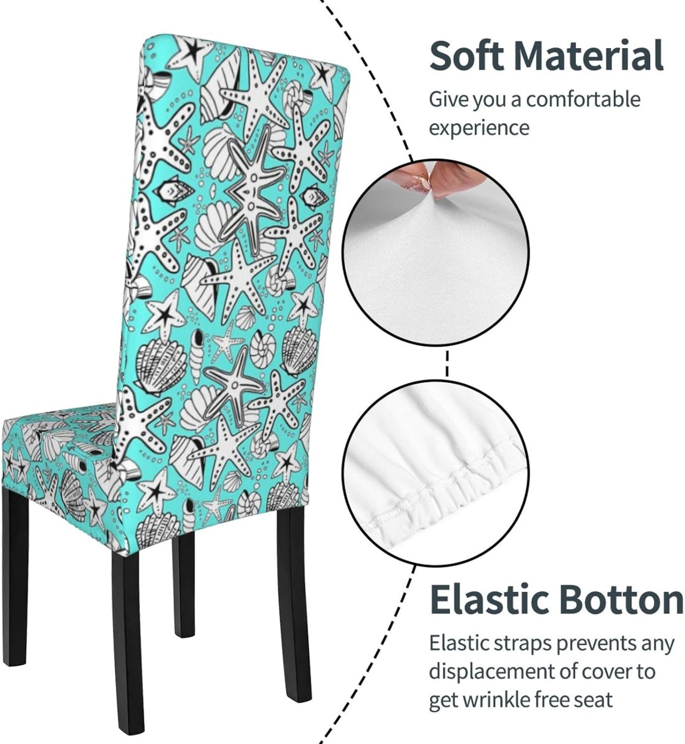 Beautiful Starfish Stretch Dining Chair Covers - Soft Protector Seat, Comfortable, for Secure Fit & Easy Stretch