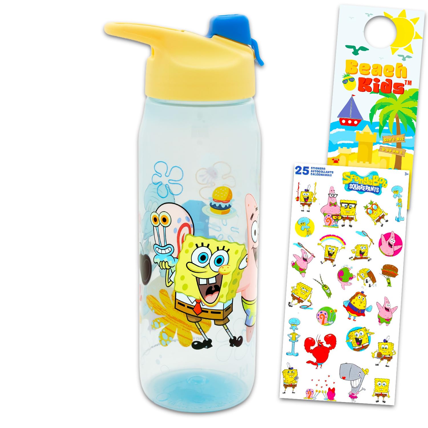 Spongebob Water Bottle Bundle - School Supplies Set with 20 Oz Drinking Cup Stickers More Spongebob Reusable Water
