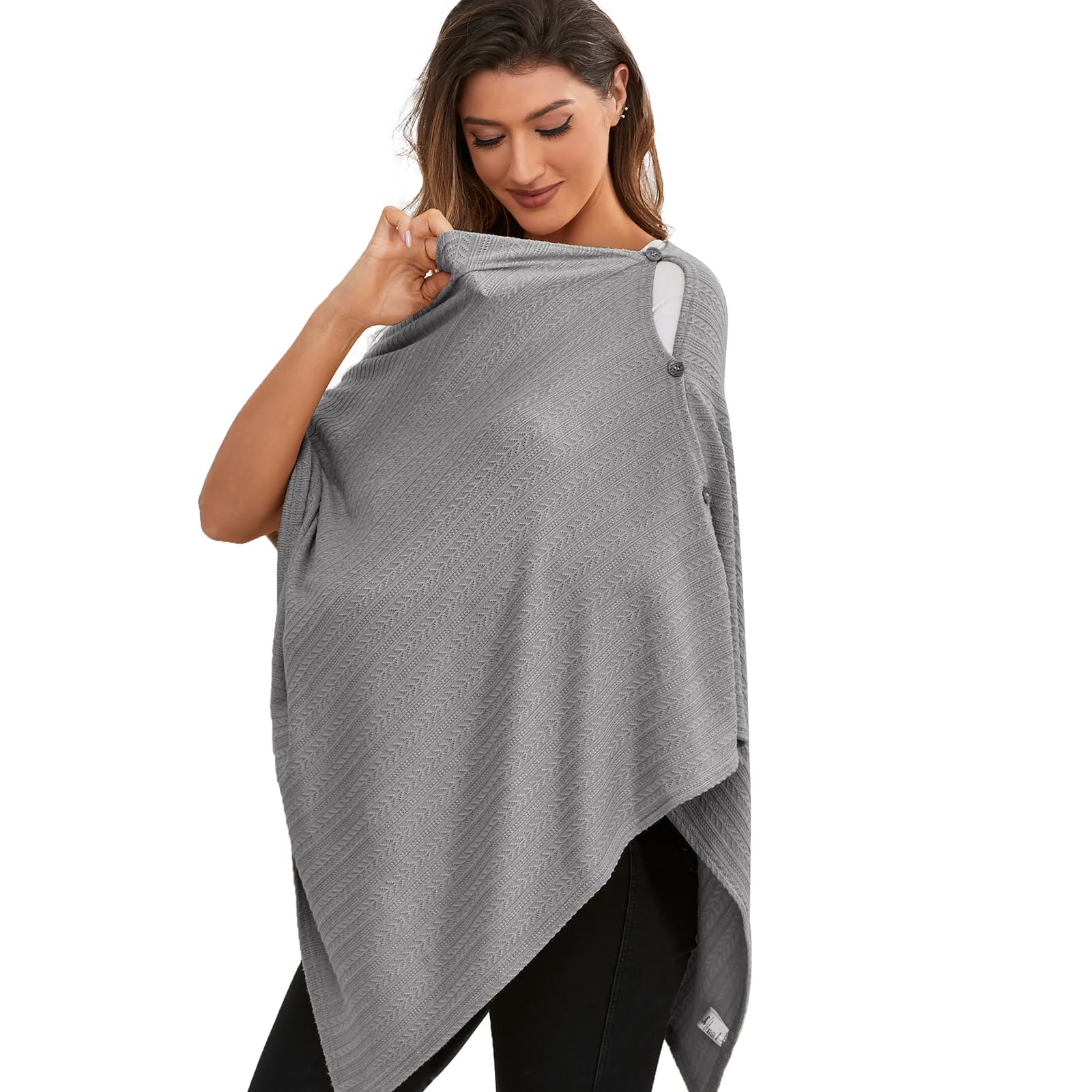 Funda de lactancia para lactancia del bebé, cubierta de lactancia de punto, manta cálida y acogedora, transpirable y suave, cuello ancho con elástico para una fácil visión (gris)