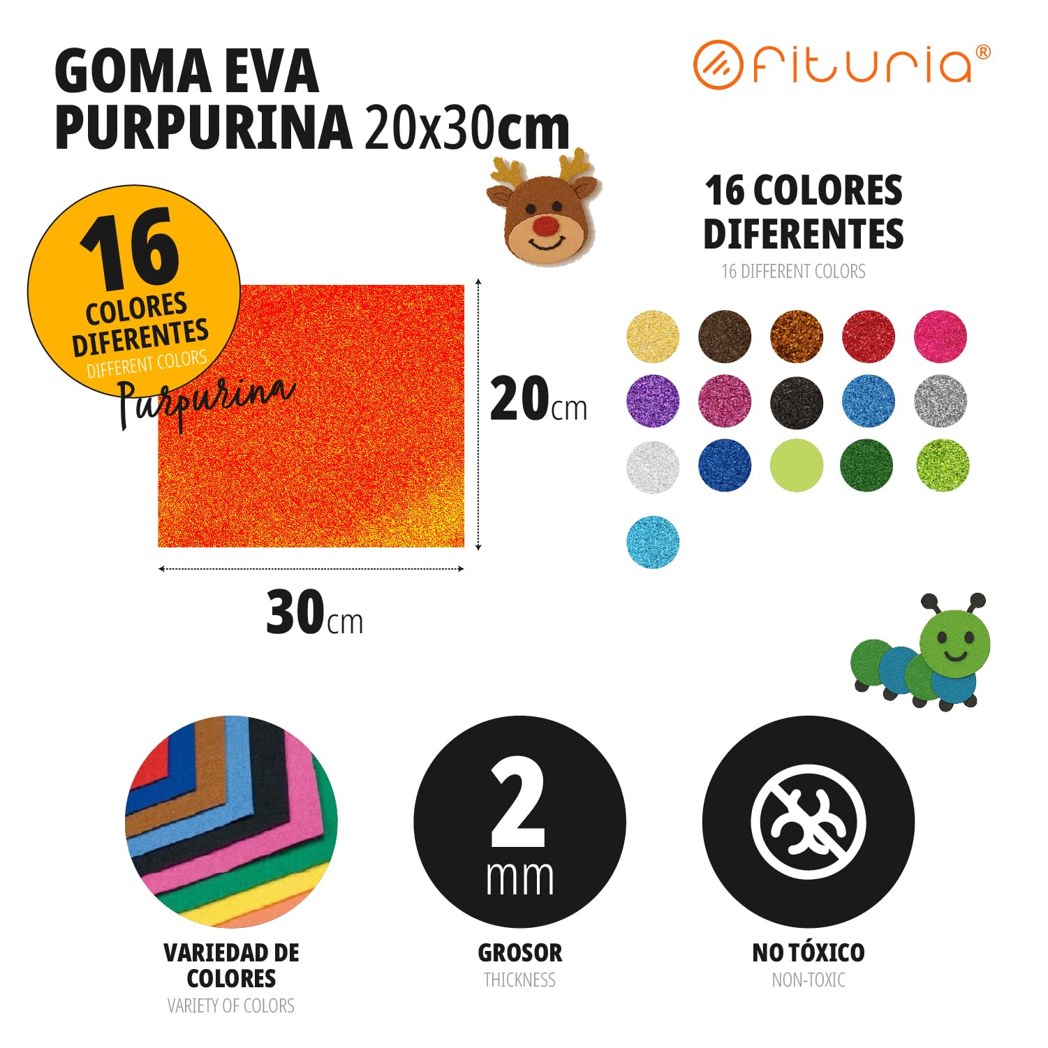OFITURIA Eva Glitter Rubber for Creative Crafts Błyszczące Foam dla majsterkowiczów Projekty szkolne Sztuka Dekoracyjna Scrapbooking 20x30cm (Brokatowy srebrny, 40 sztuk)