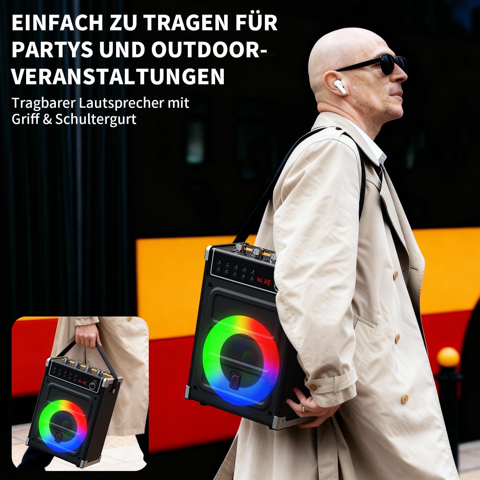 JYX Karaoke Maschine mit 2 Mikrofonen und Fernbedienung, Holzgehäuse,180W Peak, 2" Hochtöner & 6,5" Tieftöner, Bass/Echo/Mikrofonlautstärke einstellbar, TWS/TV, für Familienfeiern,Gartenpartys,BBQ