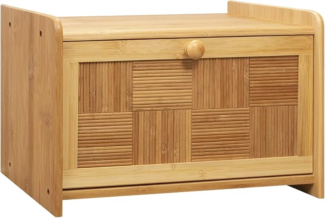 woodluv Bread Bin Countertop Bread Storage for Kitchen With Drop Down Front Lid, 23 x 38 x 24 cm