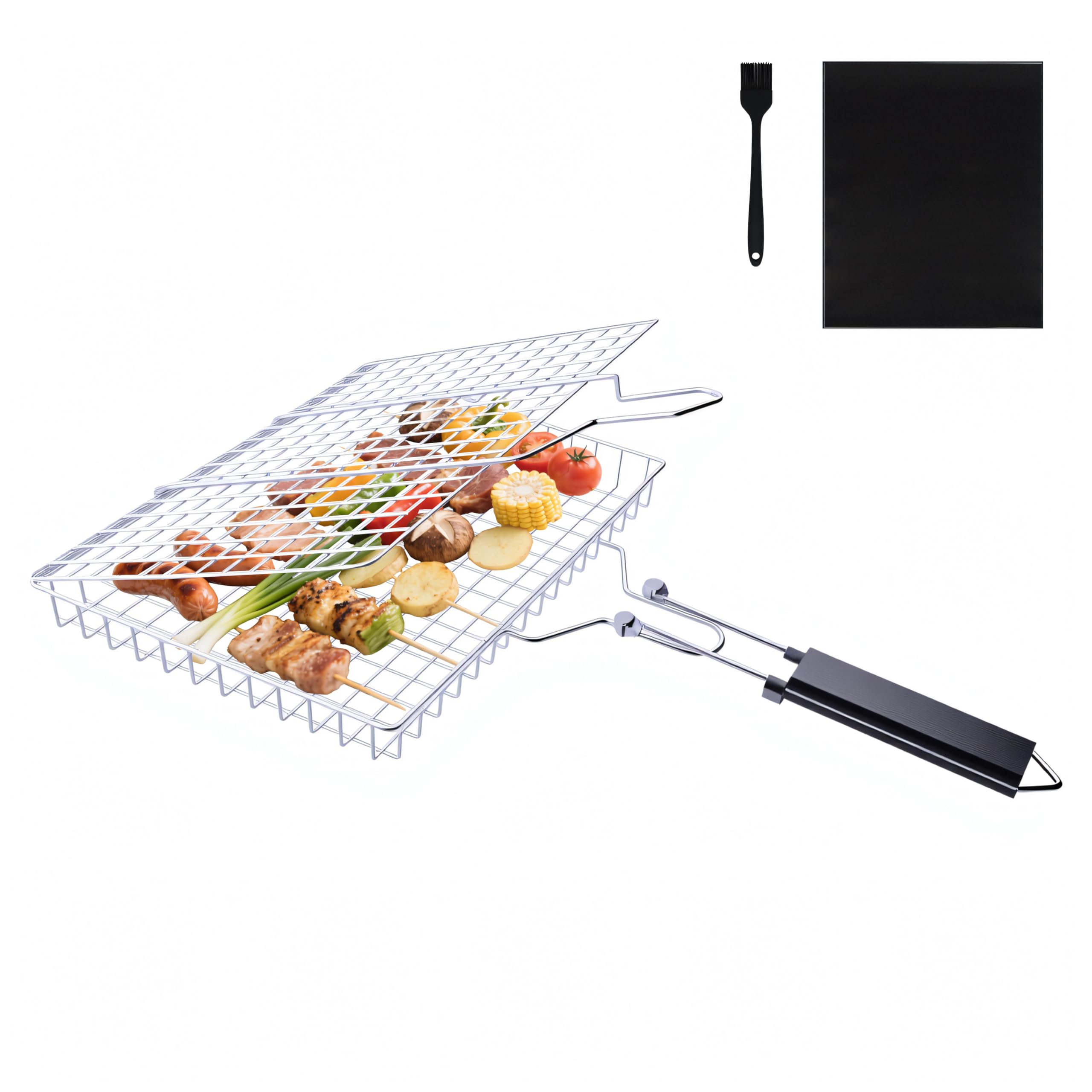 Deepen Cestino Portatile per Barbecue - Cestino per Barbecue con Manico Rimovibile & spazzole in silicone Perfetto per Grigliare Bistecche, Salmone & Verdure