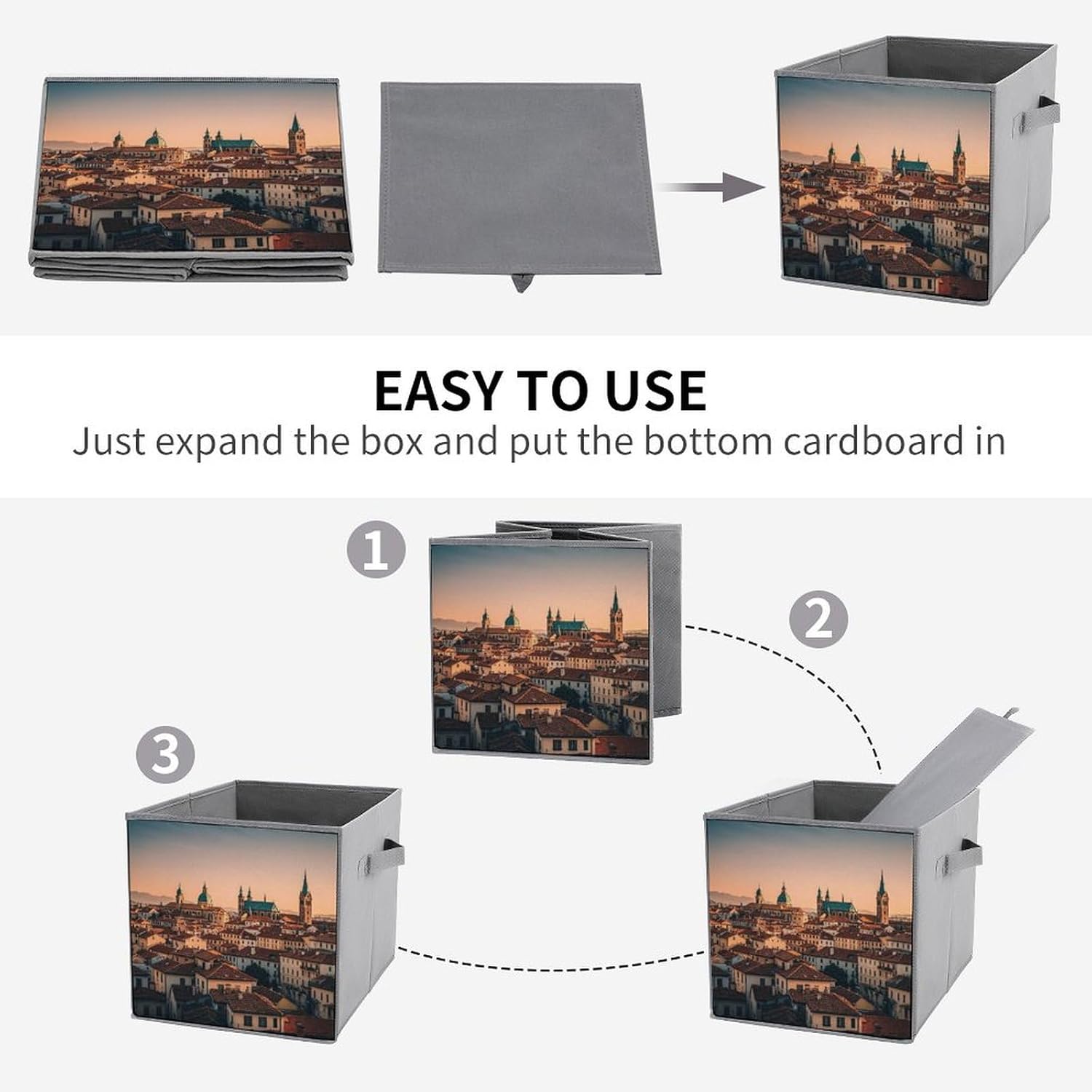 The Old Town at Sunset Foldable Storage Box with Handles, Durable Oxford Storage Cubes, 2PCS Collapsible Closet Organizer for Home, Shelf, Office, Travel