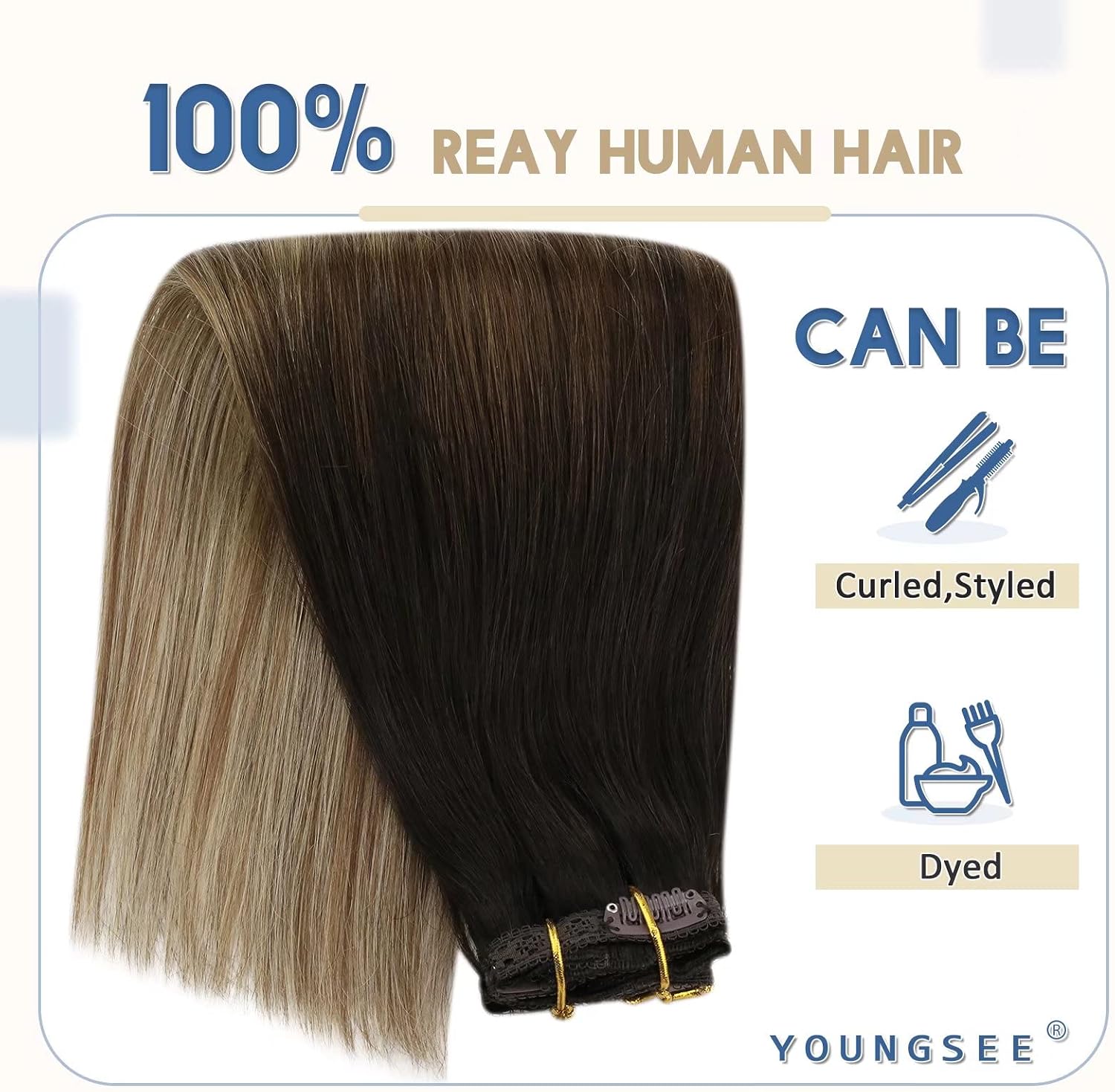 YoungSee Clip in Hair Extensions Balayage 18inch 120g Clip in Human Hair Extensions Dark Brown Roots Blending into Medium Brown with Warm Blonde Human Hair Clip in Extensions for Wedding Smooth 7pcs - Image 5