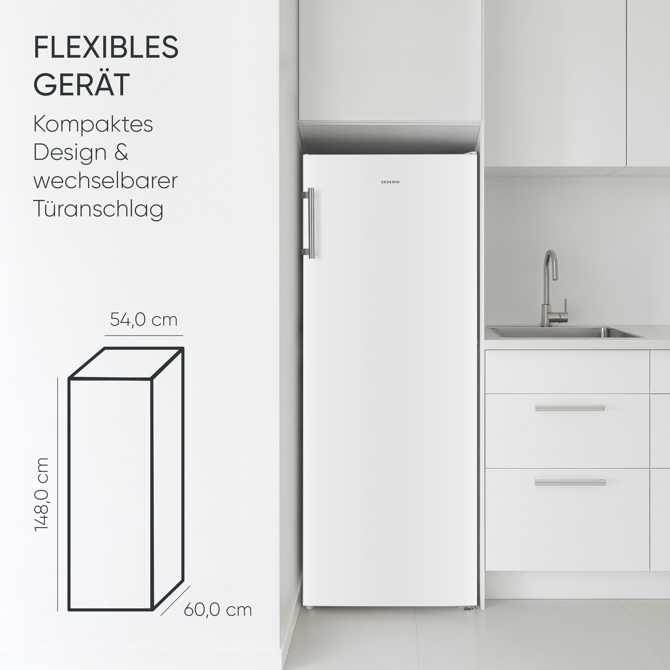Severin Gefrierschrank mit 4 Sterne Gefrierfach, Tiefkühlschrank mit No-Frost-Technologie, Schnellgefrierfunktion, Türöffnungsalarm, 161 L Nutzinhalt, nur 39 dB, weiß, GS 8868 (EEK C)